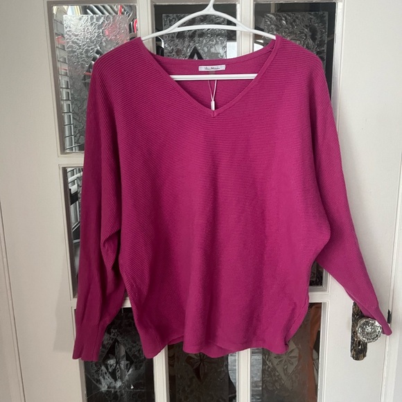 Vila Milano Sweaters - Vila Milano V-Neck Sweater in Vibrant Pink | Cozy Cottagecore | Size Medium